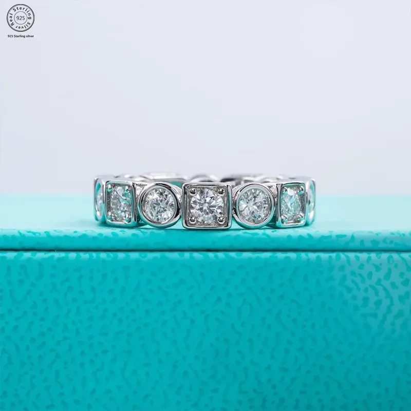 Elegant S925 Silver Ring with Multi-Faceted Cubic Zirconia  Timeless Square and Round Design for Women, Perfect for Engagements, Weddings, and Special Occasions