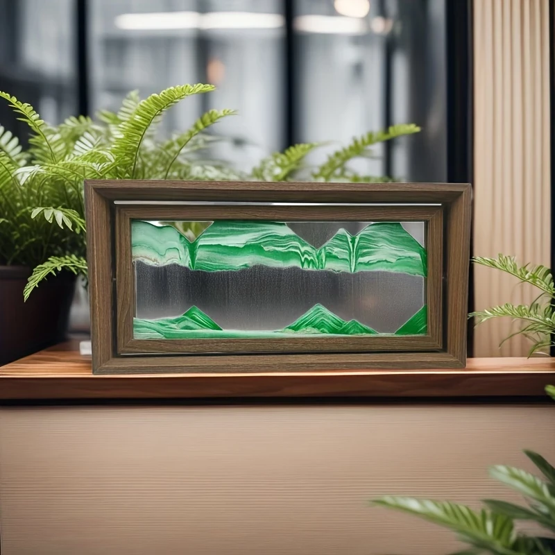 1pc 38.1cm Green High-end Furniture Decoration Unique Glass Artwork  Independent Packaging Large Size 3D Sand Painting, Flippable Wooden Picture Frame, Exquisite Desktop Ornament, Suitable for Living Room, Dining Table, TV Cabinet, Office Relaxation Deco