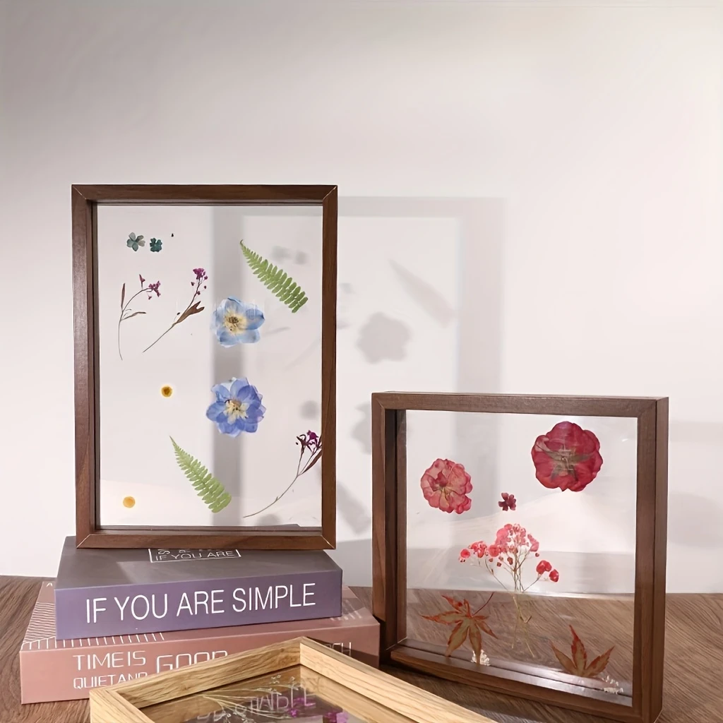 3pcs 6inch Brown Creative Wooden DIY Pressed Flower Tree Leaf Specimen Frames  Transparent Glass, Classic Oblong Vertical Wooden Frame with Mounting for Family Photos, Birthday & Christmas Gifts, Collecting Memorable Moments