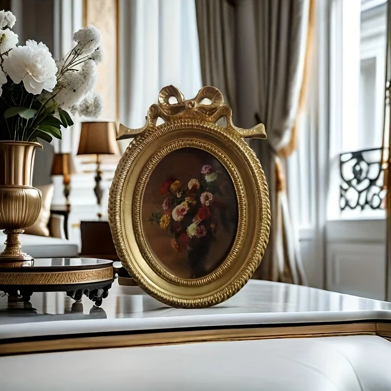 1pc Retro Copper Frame  Retro Copper and Golden Glass Oval Frame | Elegant European Decorative Arts and Crafts | Perfect for Living Room, Unique Gift Ideas, Ideal for Room Decoration