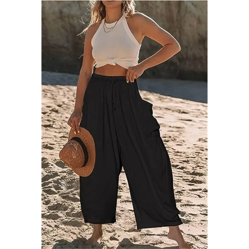 Summer Wide Leg Pleated Pants Women's Clothing