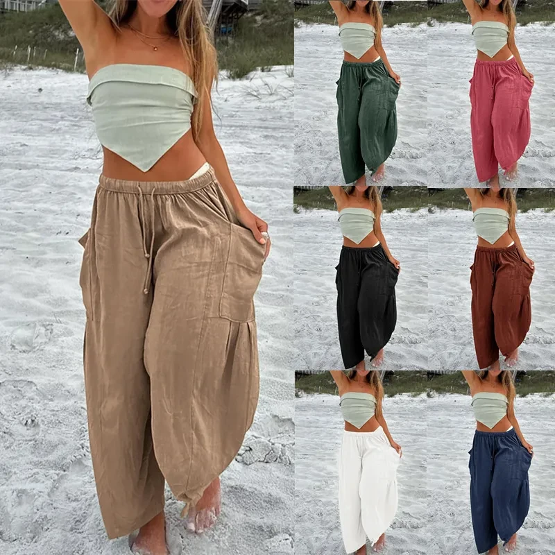 Summer Wide Leg Pleated Pants Women's Clothing