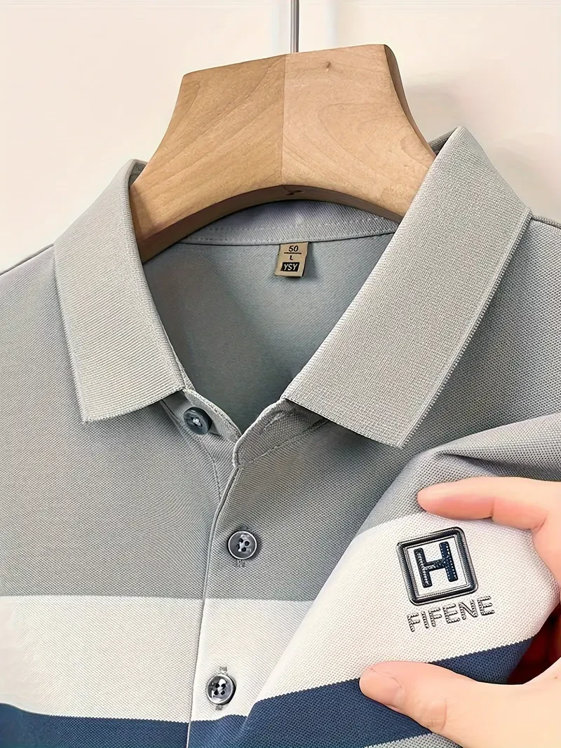 Men's Color Blocked Short Sleeve Lapel Golf Shirts