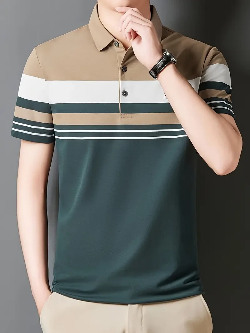 Men's Color Blocked Short Sleeve Lapel Golf Shirts