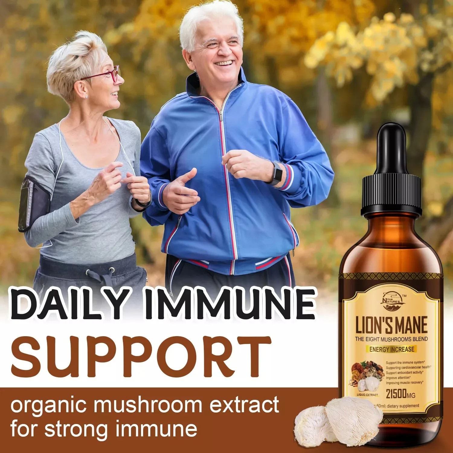 60ml Lions Mane, Chaga Mushroom Complex Reishi Extract Liquid Herbal Drops