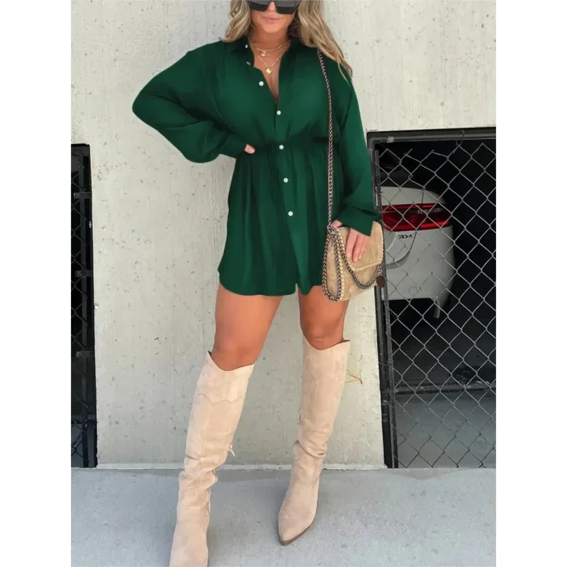 Women's Button-Up Long Sleeve Jumpsuit Dress