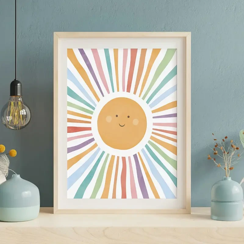 Smiling Sun Watercolor Wall Art Print A Bright and Cheerful Addition to Your Childs Room