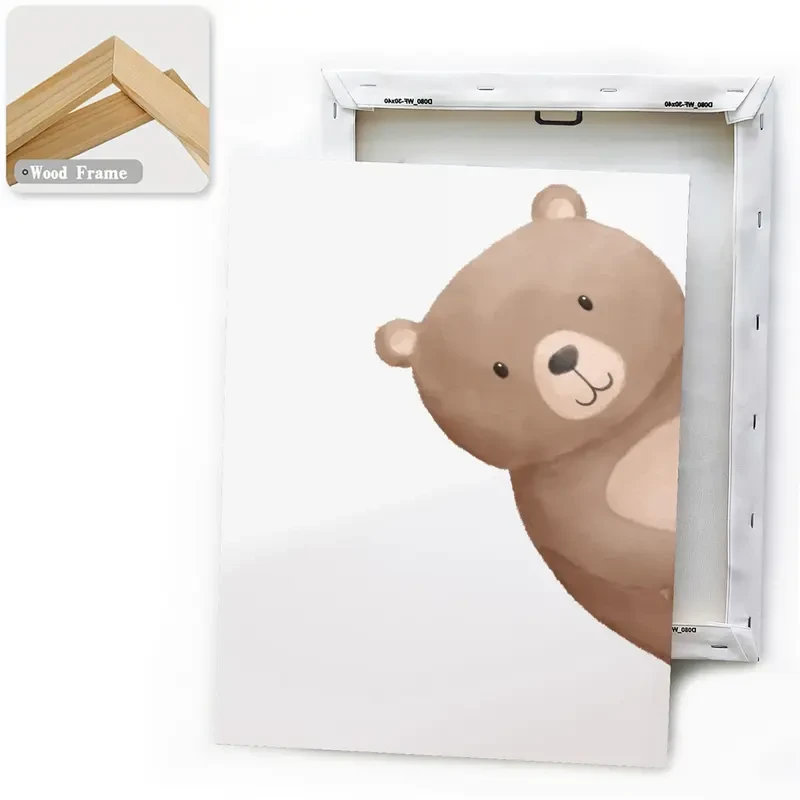 3pcs Wooden Framed Peeping Bear Nursery Print Neutral Nursery Bear Wall Art for Creative Home Decor