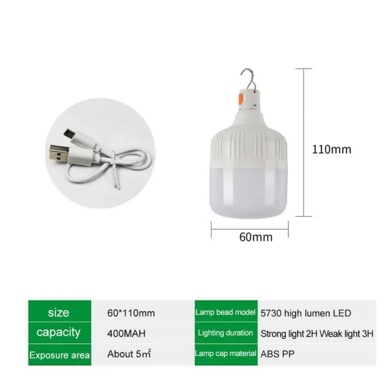 USB Rechargeable LED Emergency Light - 60W Outdoor Camping Equipment for BBQ, Hiking, Sports, and Entertainment