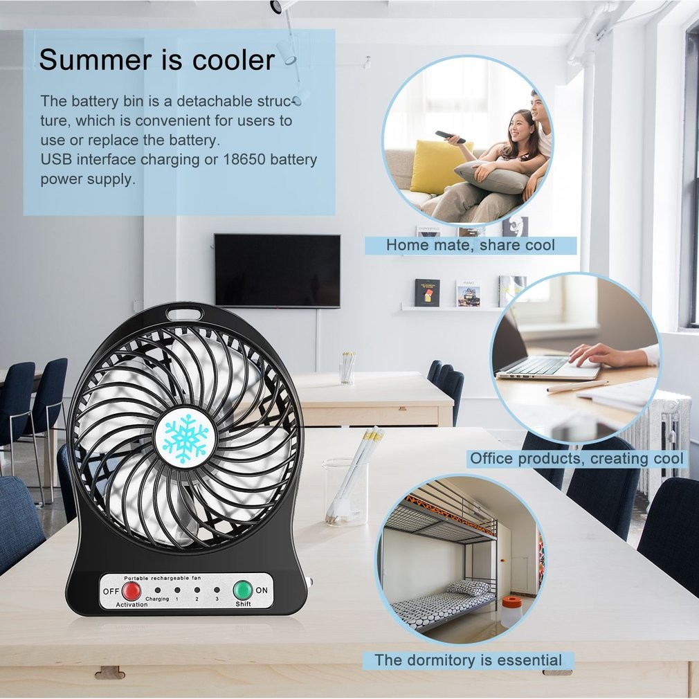 Mini Portable USB Charging Handheld Fan with LED Light - Outdoor Camping Cooling Fan