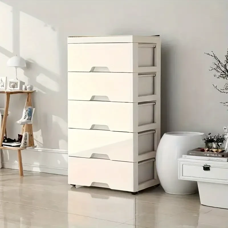 Five-Tier Drawer Rolling Storage Cabinet  Multi-Functional Plastic Organizer Rack for Kitchen, Bedroom, Wardrobe, Office, and Dormitory Under-Bed Storage