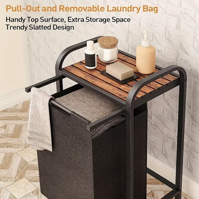 1pc Laundry Basket with Iron Push-Pull Design Detachable, Durable, and Versatile Storage Solution for Bathroom and Other Rooms