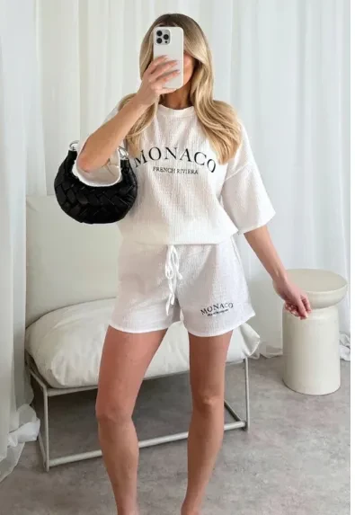 Women's Striped Half Sleeve Oversized Lining Shorts Casual Sportswear Two-piece Set