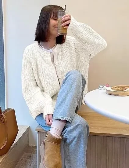 Women's Puff Sleeve Knitted Cardigan Sweater