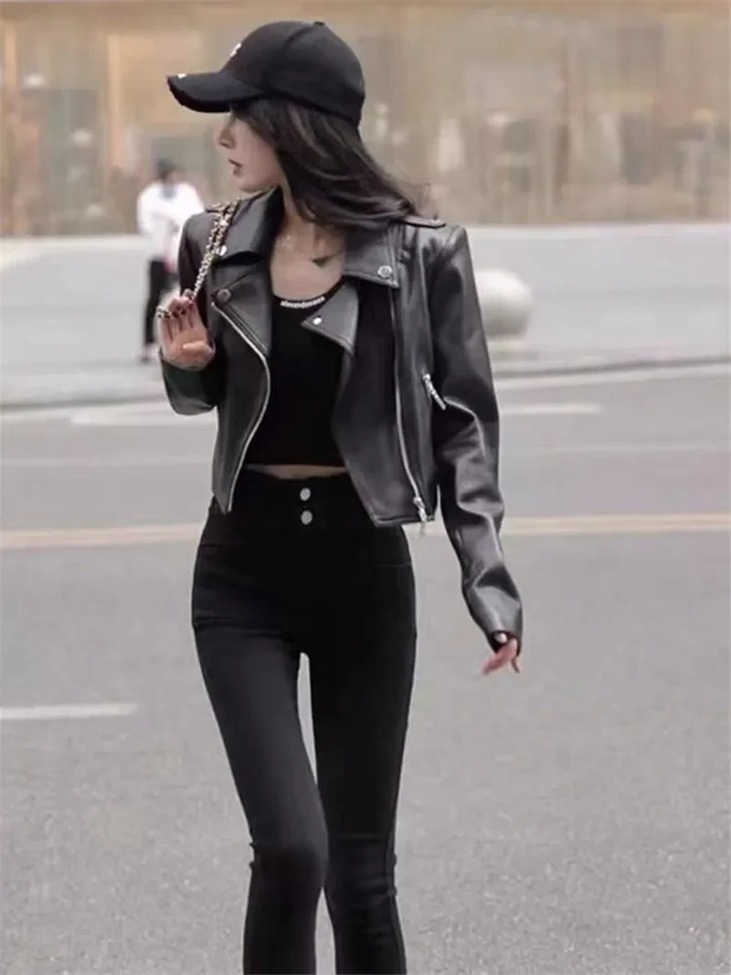 Fashion Black Jacket Lapel High Waist Zipper