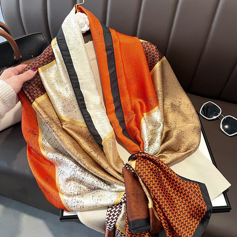 Houndstooth Color Matching New Silk Satin Scarf