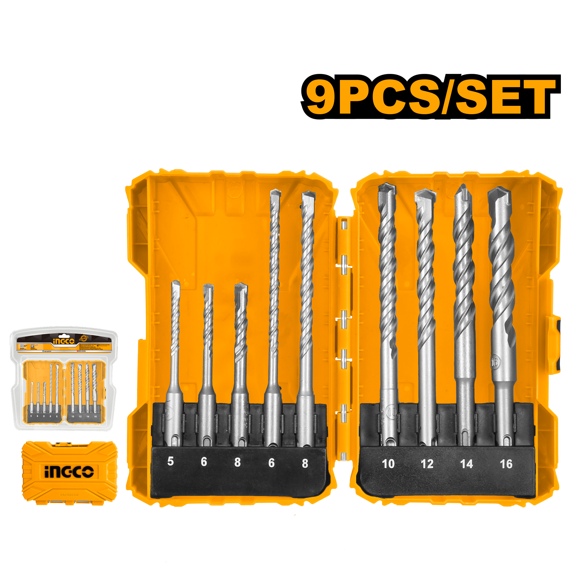 The 9PCS DS Plus Hammer Drill Bits Set