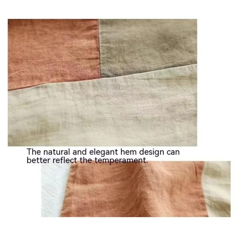 Cotton Linen Contrast Color T-shirt Artistic Design