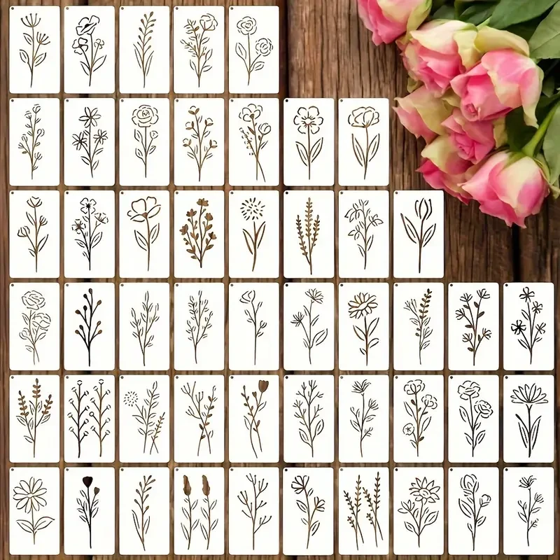 Set of 50 Wildflower & Botanical Flower Stencils