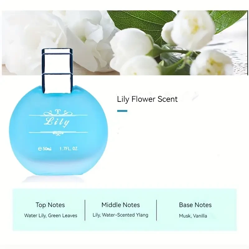 Floral Lily Long-Lasting Eau de Toilette for Women, 1.7 fl oz | Floral Scent, 3-5% Concentration, Alcohol-Based Perfume