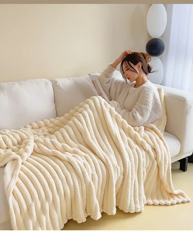 Soft Wind Bubble Velvet Blanket Warm Solid Rabbit Fur Blankets Double-sided Thickening Cover Throw Warm Fur Blanket