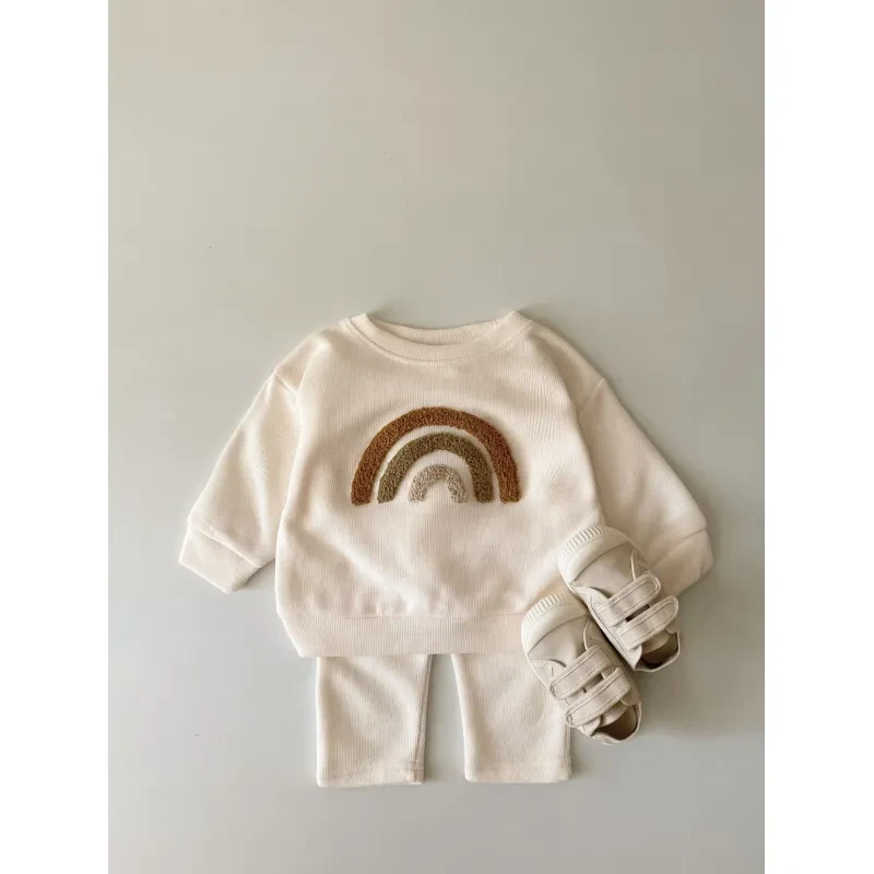 Spring And Autumn Newborn Alphabet Embroidery Baby Long Sleeve Two-piece Suit