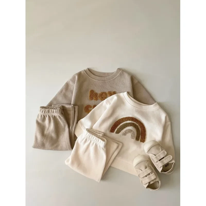 Spring And Autumn Newborn Alphabet Embroidery Baby Long Sleeve Two-piece Suit