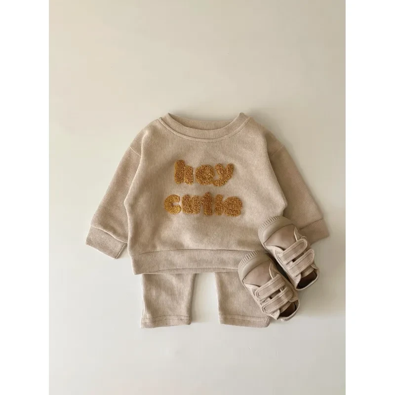 Spring And Autumn Newborn Alphabet Embroidery Baby Long Sleeve Two-piece Suit