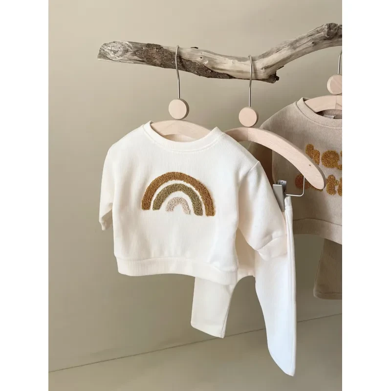 Spring And Autumn Newborn Alphabet Embroidery Baby Long Sleeve Two-piece Suit