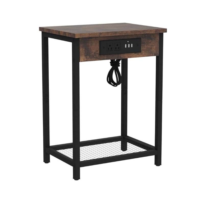Modern Nightstand with Charging Station - Bedroom End Side Table with USB Ports and Outlets, 2-Tier Bedside Table, Record Player Stand