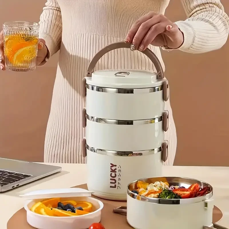 Stainless Steel Insulated Lunch Box with Lid - Leakproof, Multi-Layer, Portable Food Container for School, Office, and Camping