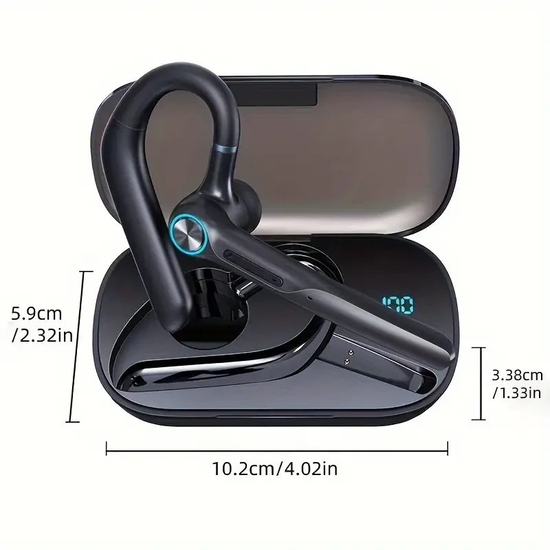 Wireless Earpiece Headset - 50Hrs Playback with Dual Mic Noise Canceling, 400mAh LED Charging Case for Business, Office, Trucker - Black