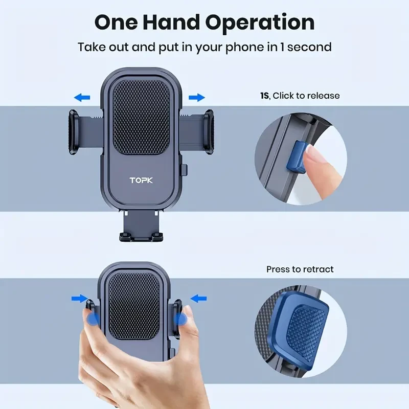 Car Phone Holder Mount - TOPK 360 Rotation Phone Mount with Hook Clip for Car Air Vent