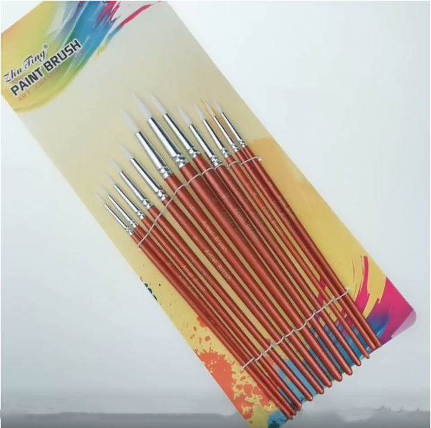 12Pcs Lot Round Shape Nylon Hair Wooden Handle Paint Brush Set Tool For Art School Watercolor Acrylic Painting