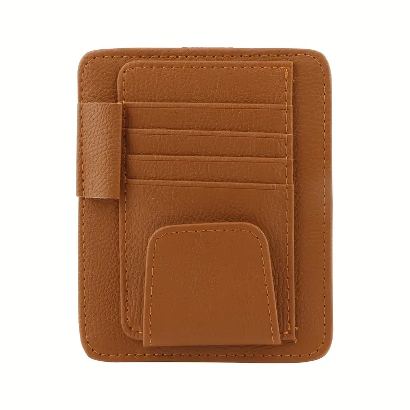 Small PU Leather Car Sun Visor Organizer Clip  For Trucks/Cars, Holds Cards, Sunglasses, Car Registration, Driving License, Insurance Info, and Pen