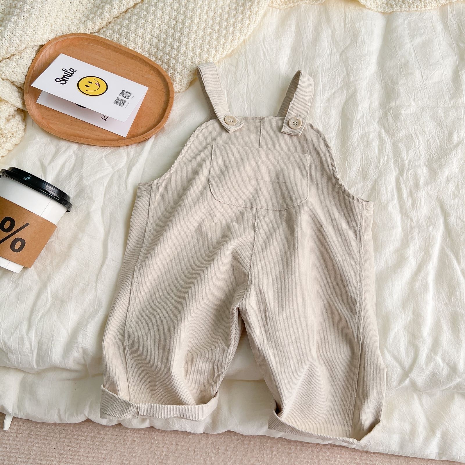 INS Pop Spring And Autumn Infant Simple Plaid Corduroy Overalls