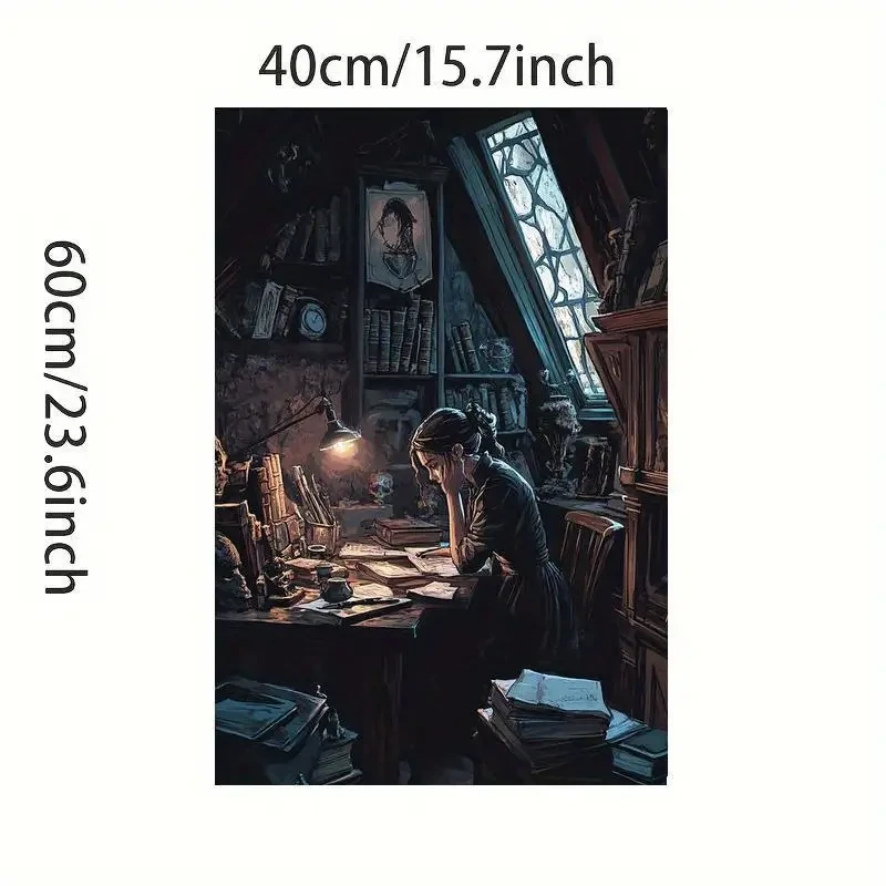 1pc Unique Creative Poster of a Girl Reading Under an Antique Study Lamp  A Captivating Wall Art Print for Thoughtful Spaces