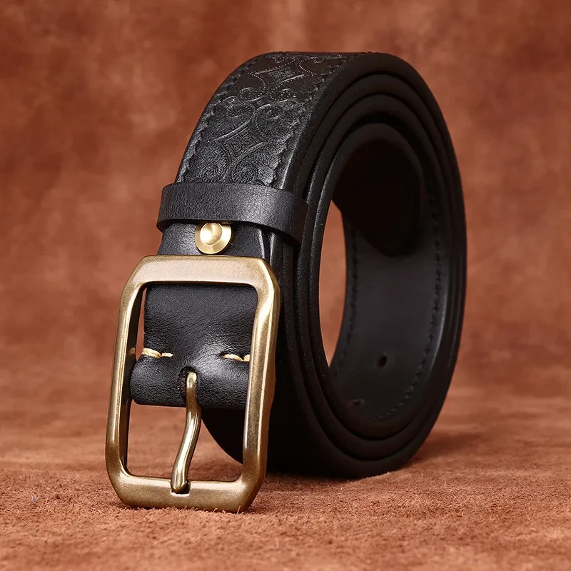 Thick First Layer Cowhide Double-sided Available Carved Genuine Leather Belt