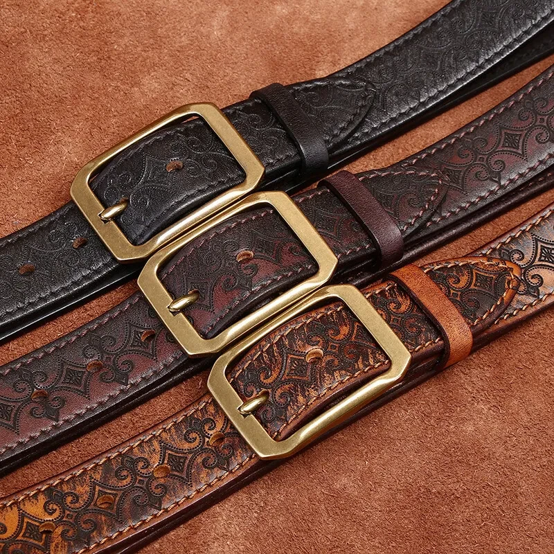 Thick First Layer Cowhide Double-sided Available Carved Genuine Leather Belt