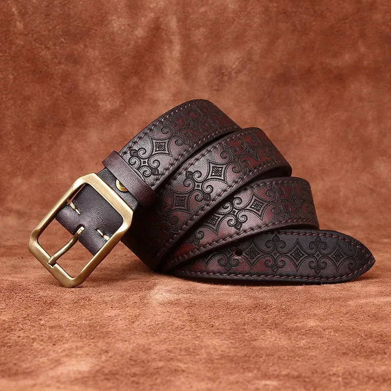 Thick First Layer Cowhide Double-sided Available Carved Genuine Leather Belt