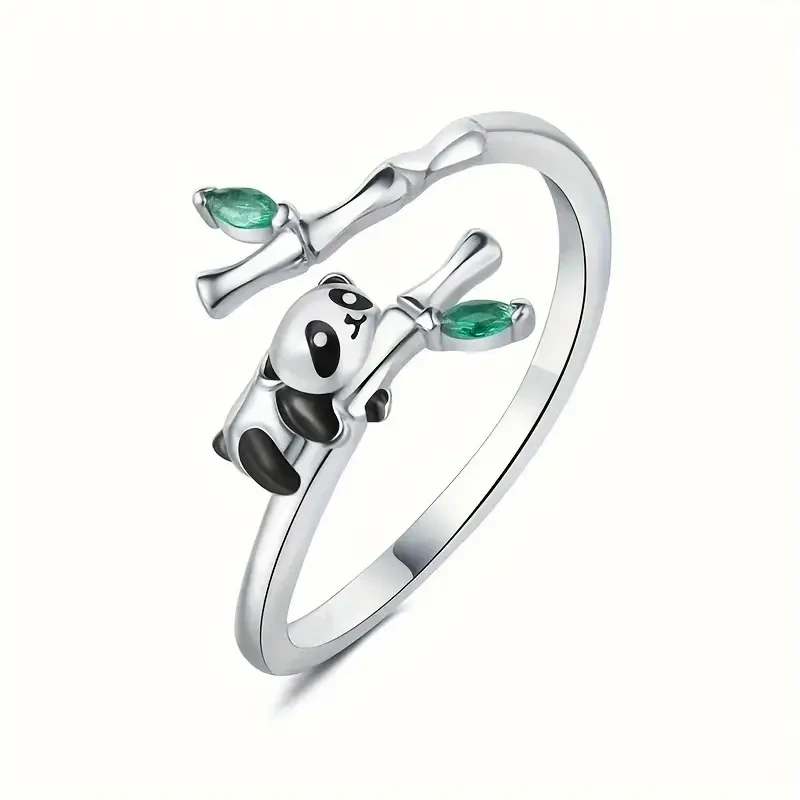 Elegant Adjustable Panda and Bamboo Knot Ring: A Symbol of Love and Nature