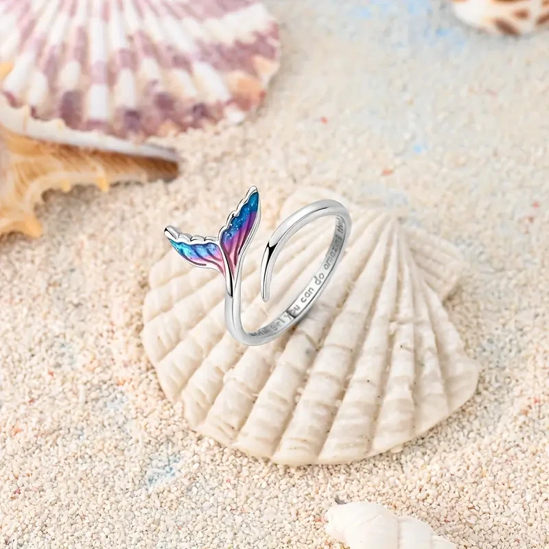 Elegant Silver Plated Copper Mermaid Tail Cuff Ring with Zirconia Accents: A Symbol of Elegance and Fantasy