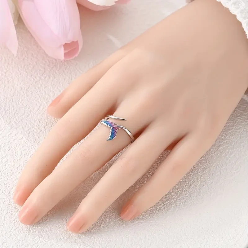Elegant Silver Plated Copper Mermaid Tail Cuff Ring with Zirconia Accents: A Symbol of Elegance and Fantasy