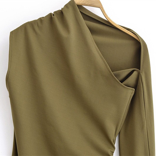 European And American Style Fashionable Asymmetric Pleated Decoration Length Dress