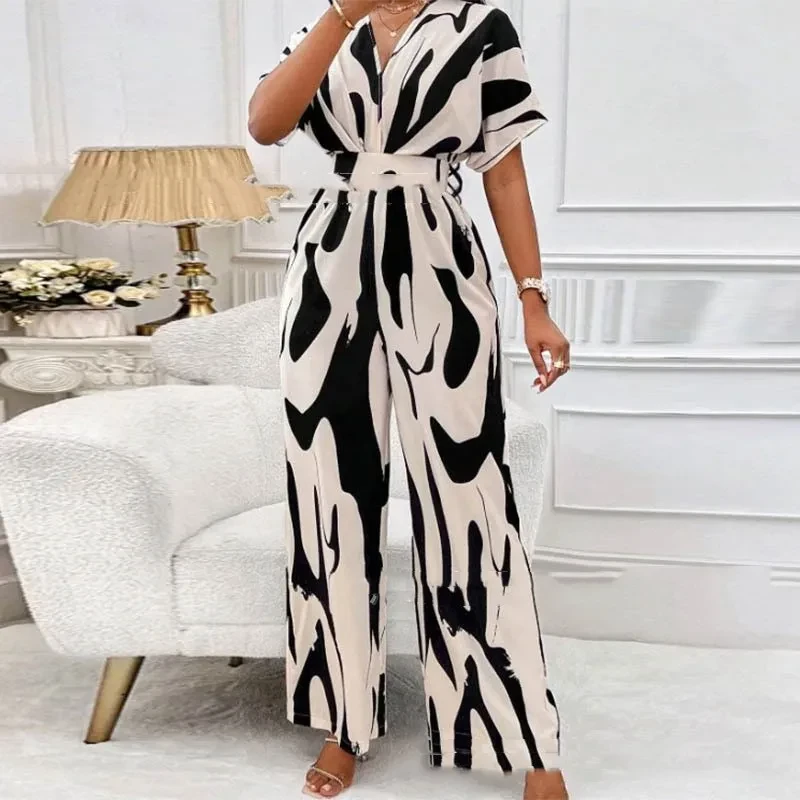 Long Printed V-neck Jumpsuit