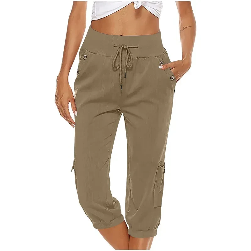 Women's Cotton Linen Cargo Cropped Pants