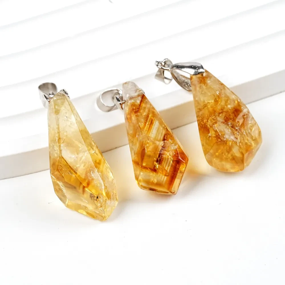 Natural Citrine Cluster Pendant Irregular Raw Stone Necklace