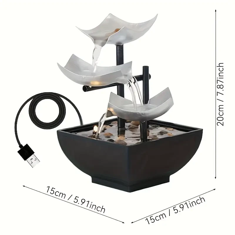 Rustic Metal Flower & Layered Stream Desktop Fountain