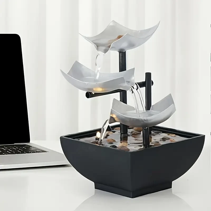 Rustic Metal Flower & Layered Stream Desktop Fountain