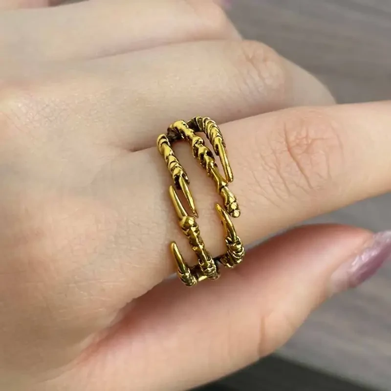 Adjustable Gothic Dragon Claw Ring Fierce Fashion for Bold Spirits